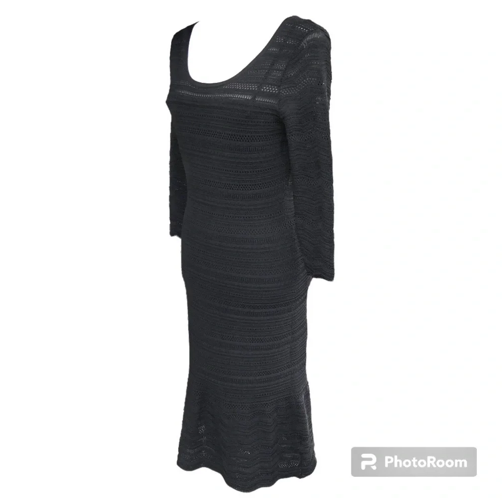 Lauren Ralph Lauren Midi Dress Black Knit Eyelet Stretch